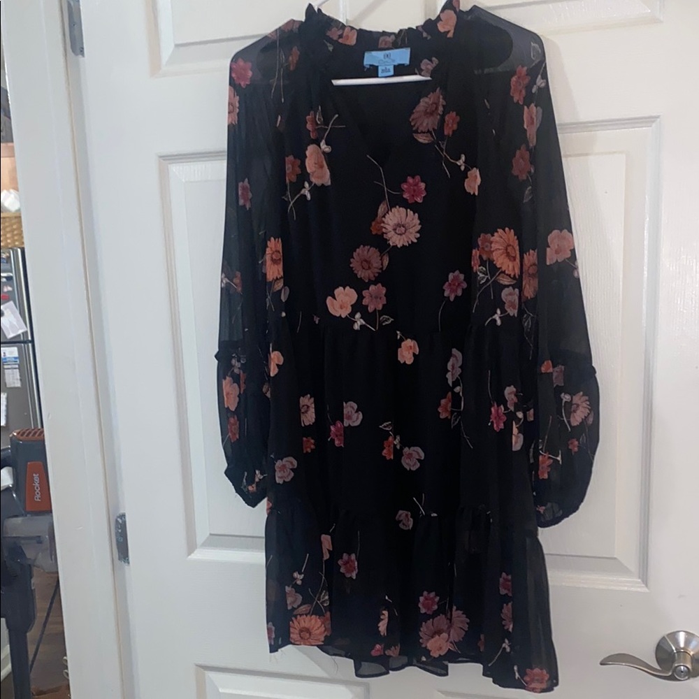CeCe Black and Pink Bishop Sleeve Sundress